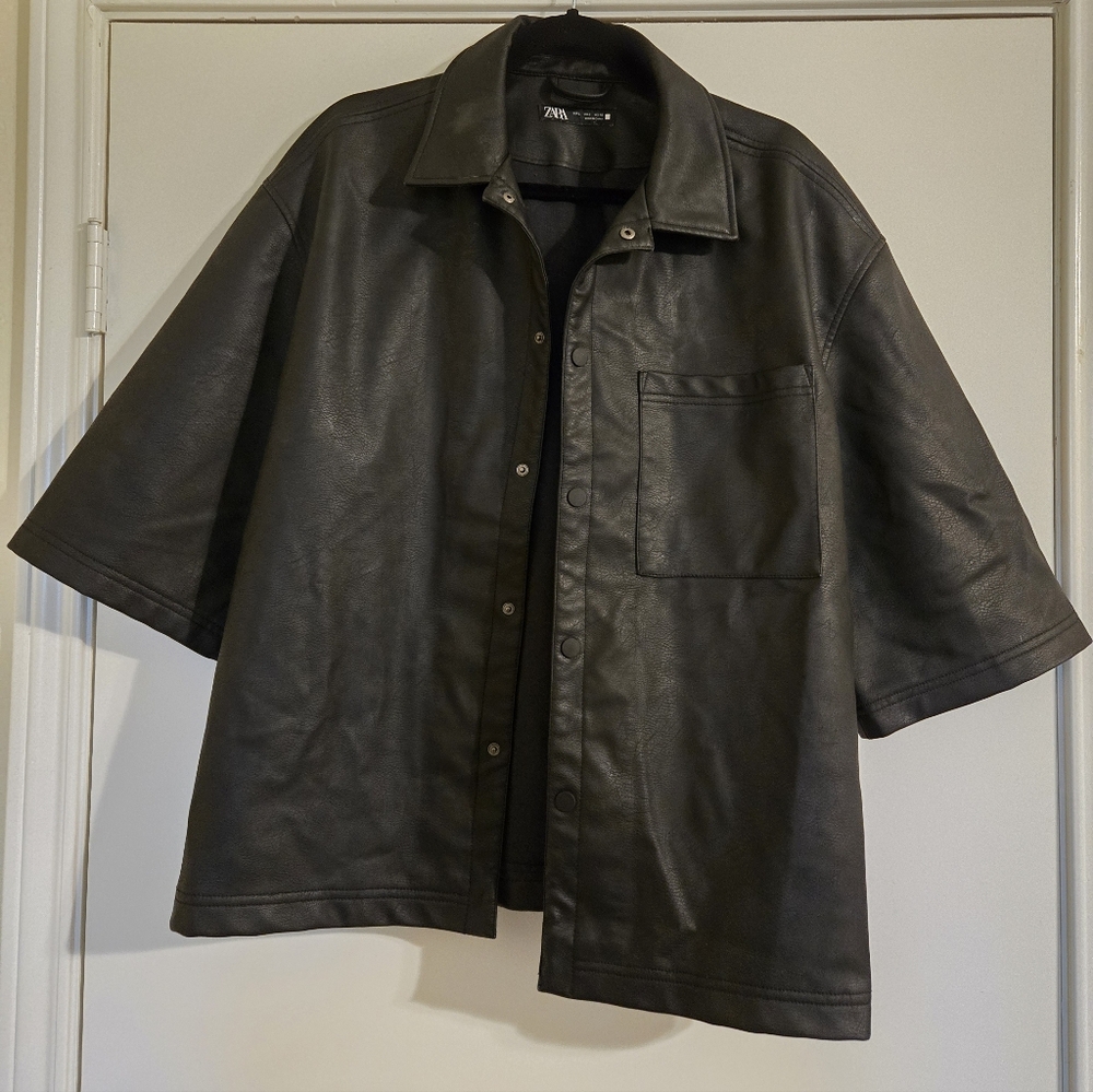 Zara Men's Black Faux Leather Shirt